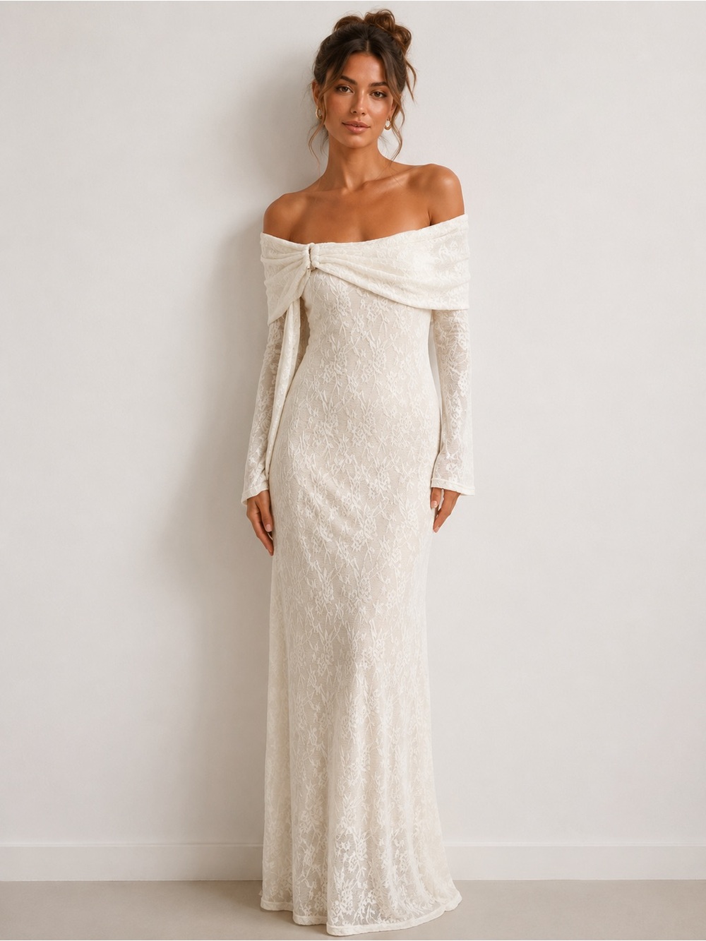 Vintage Romantic Lace Off-Shoulder Maxi Dress | Cottagecore Bridal | Fairycore M
